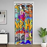 Hip Hop Decor Door Curtain for Doorway Privacy 34'x80' Hippie Graffiti Style Closet Door Cover Curtain for Bedroom Graffiti Graphic Street Culture Grunge Art 30%-50% Room Darkening Blackout Curtain