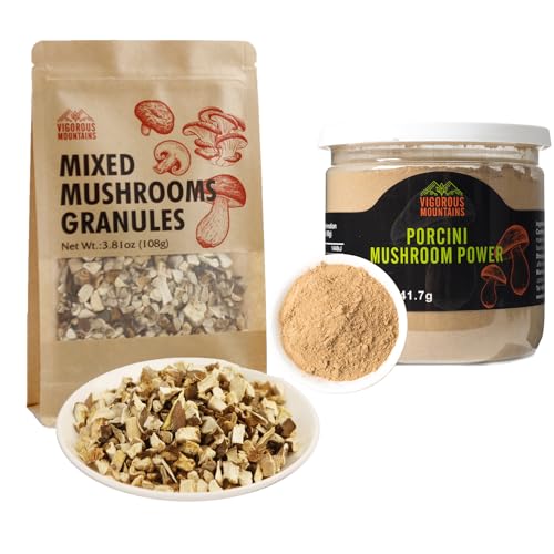 VIGOROUS MOUNTAINS Dried Assorted Mushrooms Granules and Dried Porcini Mushrooms Powder for Cooking