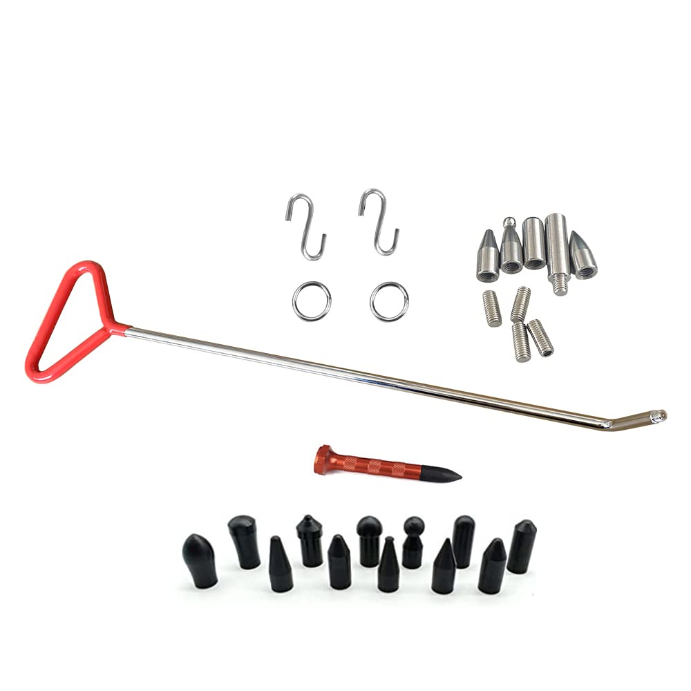 QDentMov Dent Removal Rod Single Bend Interchangeable Tip Rod-3/8'' Diameter(10mm) with Tap Down Tool for Car Auto Body Dents Hail Damage Removal