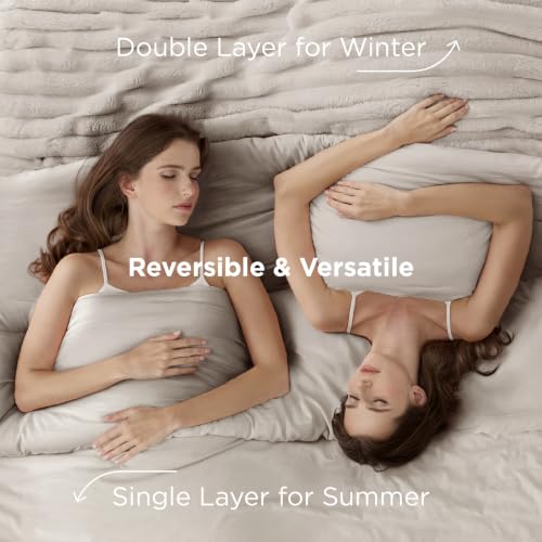 Image of Bedsure Gentlesoft 2-in-1 Full Comforter Set and Detachable Fluffy Blanket, Beige Bedding Set for All Season Use, Detachable Design for Space Saving (Includes 2 Pillow Shams, 2 Pillowcases)
