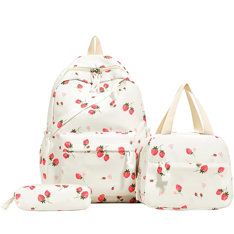 Coquette Backpack Set - 3-in-1 Kawaii Strawberry Backpack Set for Adults – Cute Aesthetic Daypack with Lunch Bag