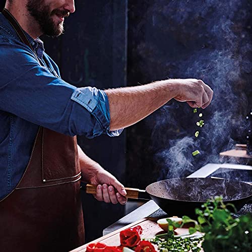 Wok de hierro fundido pretemporizado 38 cm con mango de madera miniatura 4