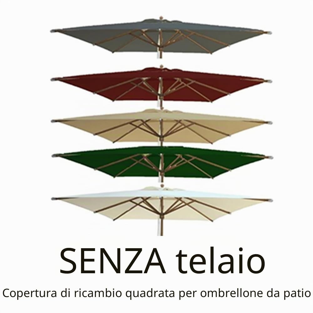 3x3m Quadrato Baldacchino Per Ombrellone Da Giardino 8 Stecche Telo Di Ricambio Per Ombrellone Da Tavolo Palo Centrale, Copertura Poliestere 200g/㎡