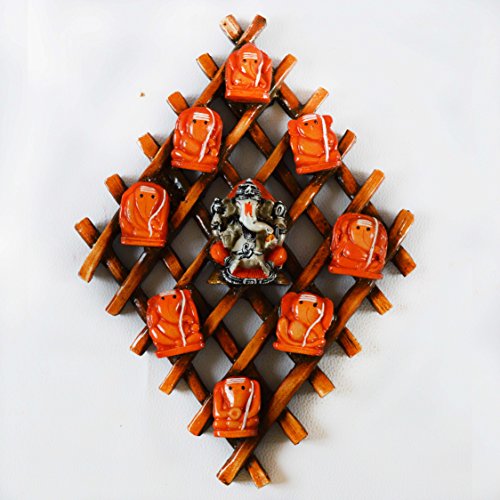 Image of eCraftIndia Wooden Wall Hanging with 9 variants of Lord Ganesha (LxWxH - 9INx13INx1.5IN)