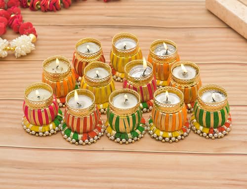 Image of Sanvatsar Designer Damru Tealight Diwali Diya for Home Decoration (Set of 12)