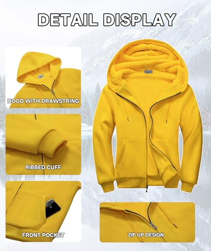 Image of V VALANCH Men Hoodies Zip Up Sherpa Lined Sweatshirts Heavyweight Thick Warm Fleece Winter Jacket