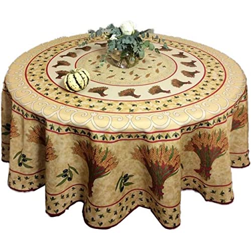KGS Nappe Provençale Ronde Anti-tâche 180 cm Bouquet De Blé Beige