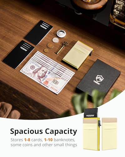 Image of YESIIW Credit Card Holder Wallet for Men RFID Blocking Slim Minimalist Metal Wallet with Money Pocket Contactless Card Protector