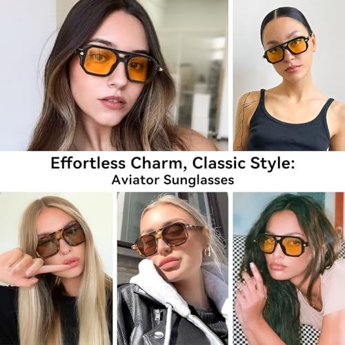 Dollger Trendy Aviator Sunglasses for Women Men Square 70s Retro Sunglasses Vintage 90s Aviator Frame BLACK Shades 20243