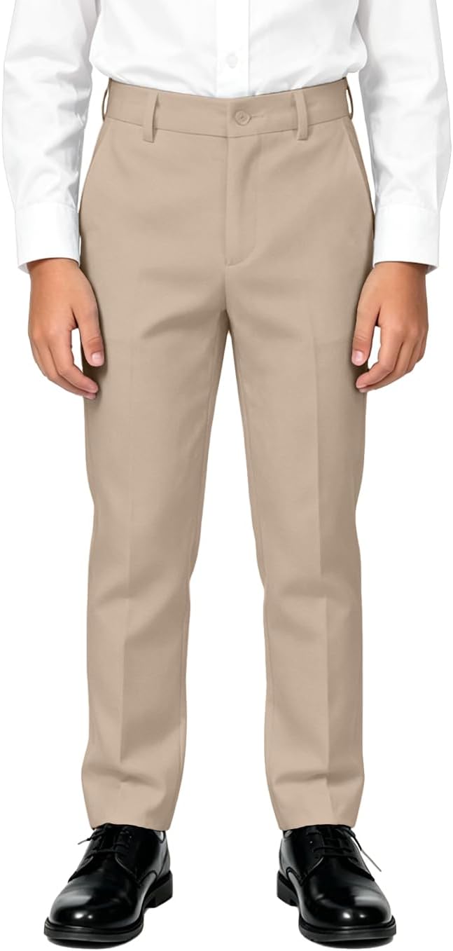 Calça social para meninos frente lisa cintura ajustável uniforme escolar