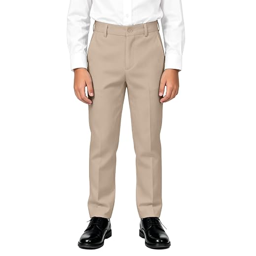 Calça social para meninos frente lisa cintura ajustável uniforme escolar