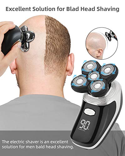 Electric Razors for Men Head Shavers for Bald Men Waterproof 5 in 1 Nose Hair Beard Trimmer Clippers Facial Cleansing Brush Grooming Kit Wet Dry LED Display Charging Rechargeable