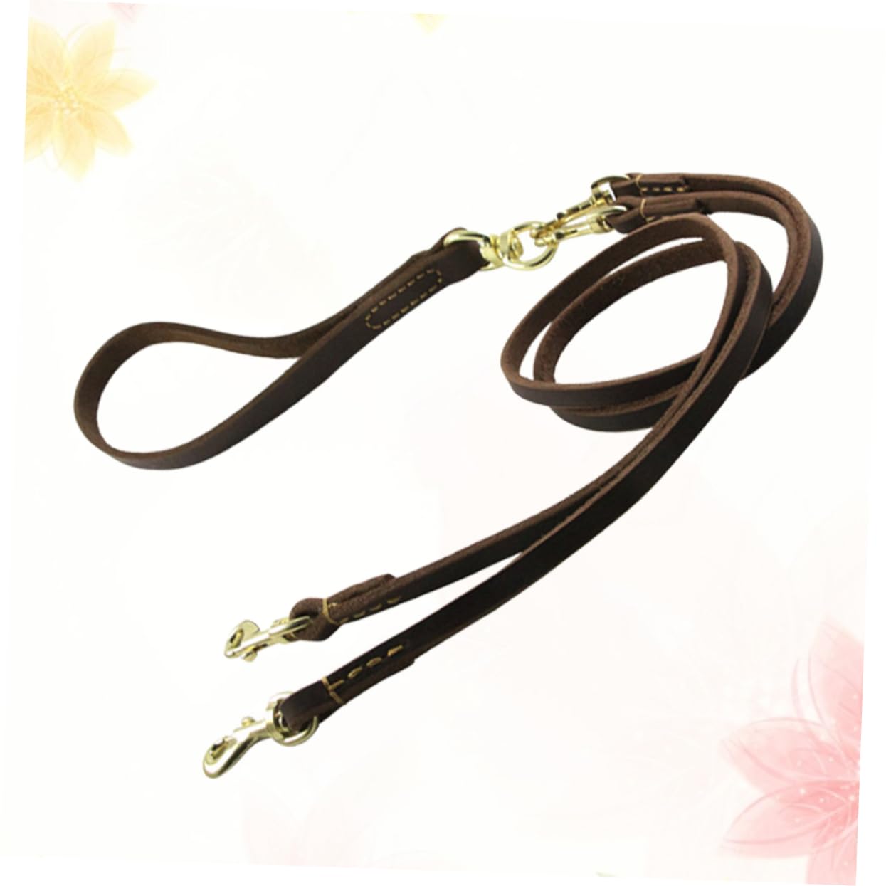 Laisse Double pour Chien et Chiot, Cuir Bovin Respirant, 1 Pièce | Longueur 1, 6x120cm, Couleur Café, Légère et Réglable, pour Sorties et Voyages