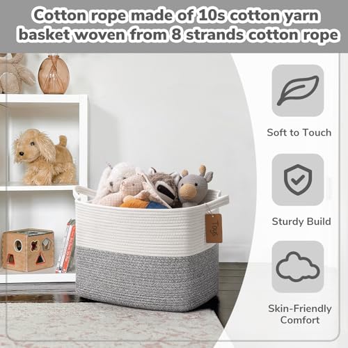 Image of Goodpick 50L Large Woven Rope Storage Basket with Handles, Light Gray