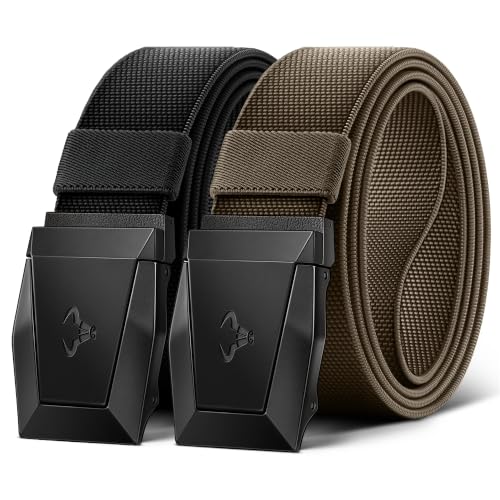 Image of BULLIANT 2-Pack Men Stretch Tactical Web Belt-Trimmable 1.5 inch-Adjustable Fit | Smooth Sliding | Adjustable for Precise Fit | Tailored Size | Rugged Nylon for Heavy Duty, hiking, Hunting