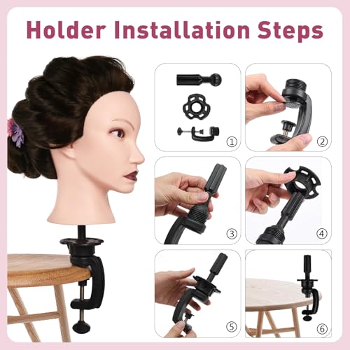 Image of Mannequin Head with 90% Human Real Long Hair, Cenoz 26 inch Hairdresser Cosmetology Training Head with Stand and Tool, Manikin Training Practice Head, Doll Head for Hair Styling Braiding DIY（Dark Brown）
