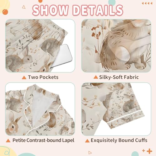 senya Rabbit and Floral Satin Summer Pajama Sets Silk Short Sleeve Button Down Sleepwear3