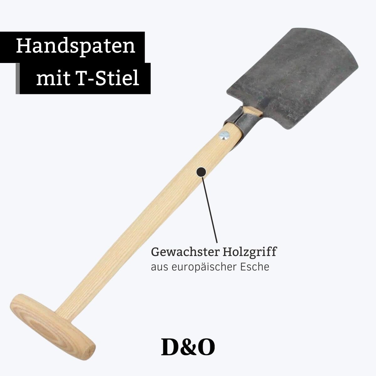 D&O - Handspaten mit T-Stiel aus Borstahl - 58 cm Schaufel für Garten & | Geschmiedete Gartenschaufel mit Blatt aus Borstahl, ergonomischer Eschenholz-Griff, angeschliffene Kante zum Graben