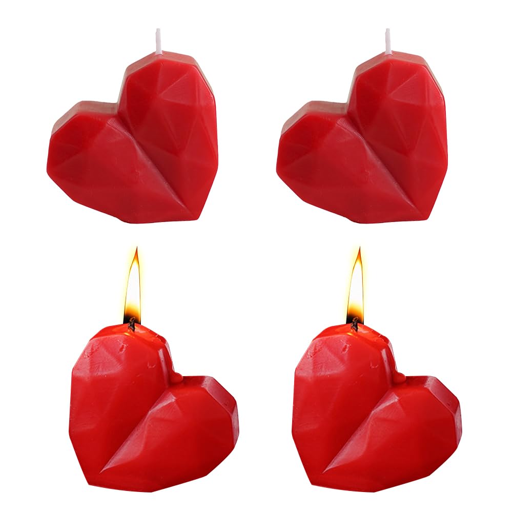JOYWU 4 Pcs Valentine's Day Candles,Handmade Scented Red Heart Candles,Rose Shaped Flower Candles,Mini Flower Tealight Candles,Mini Heart Candles,Romantic Candles for Wedding,Anniversary (Heart)
