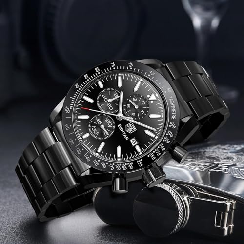 Image of BY BENYAR Watches for Men Analog Quartz Chronograph 30M Waterproof Luminous Big Face Mens Watches Business Work Sport Casual Fashion Designer Dress Men's Wrist Watches Elegant Gift for Men