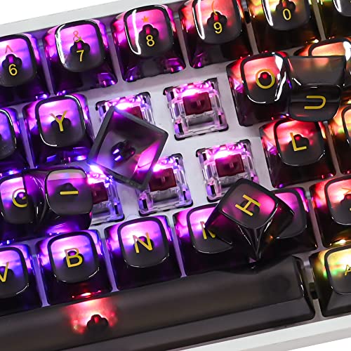 Image of Fogruaden 61 Keys Black Clear Keycap Set, OSA Profile Transparent PC Material Keycaps, Only Compatiable 61 Key Mechanical Keyboard, Keycap 60 Percent