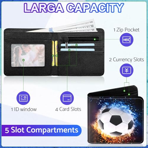 Image of Boys Wallet for Kids, Cool Kids Wallet for Boys Ages 8-10 9-12 11-15, Funny Soccer Leather Bifold Rfid Blocking, Coin Pocket Id Window for Teen Men Youth Guys Birthday Christmas Gifts