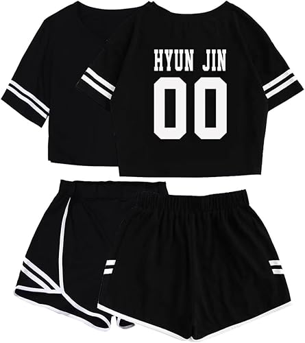 Miniatura 10 de JUNG KOOK Kpop Stray Kids Shirt + Shorts Set Merch Felix Bangchan Hyunjin Changbin Minho Woojin Seungmin Shorts T-Shirt Tee