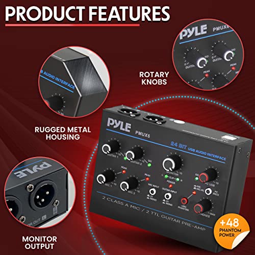 Image of Pyle Professional USB Audio Interface with MIC, Guitar, AUX Stereo Inputs, Phone /Monitor Outputs, Ideal for Computer Playing & Recording, Compact Rugged Metal Housing - PMUX6