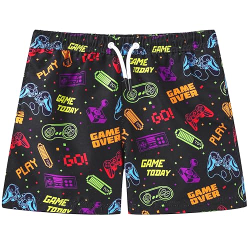 ECGK Boys Swim Trunks Toddler Swim Shorts Little Boys Bathing Suit Swimsuit Toddler Boy Swimwear Black Game Console 10-12 Years