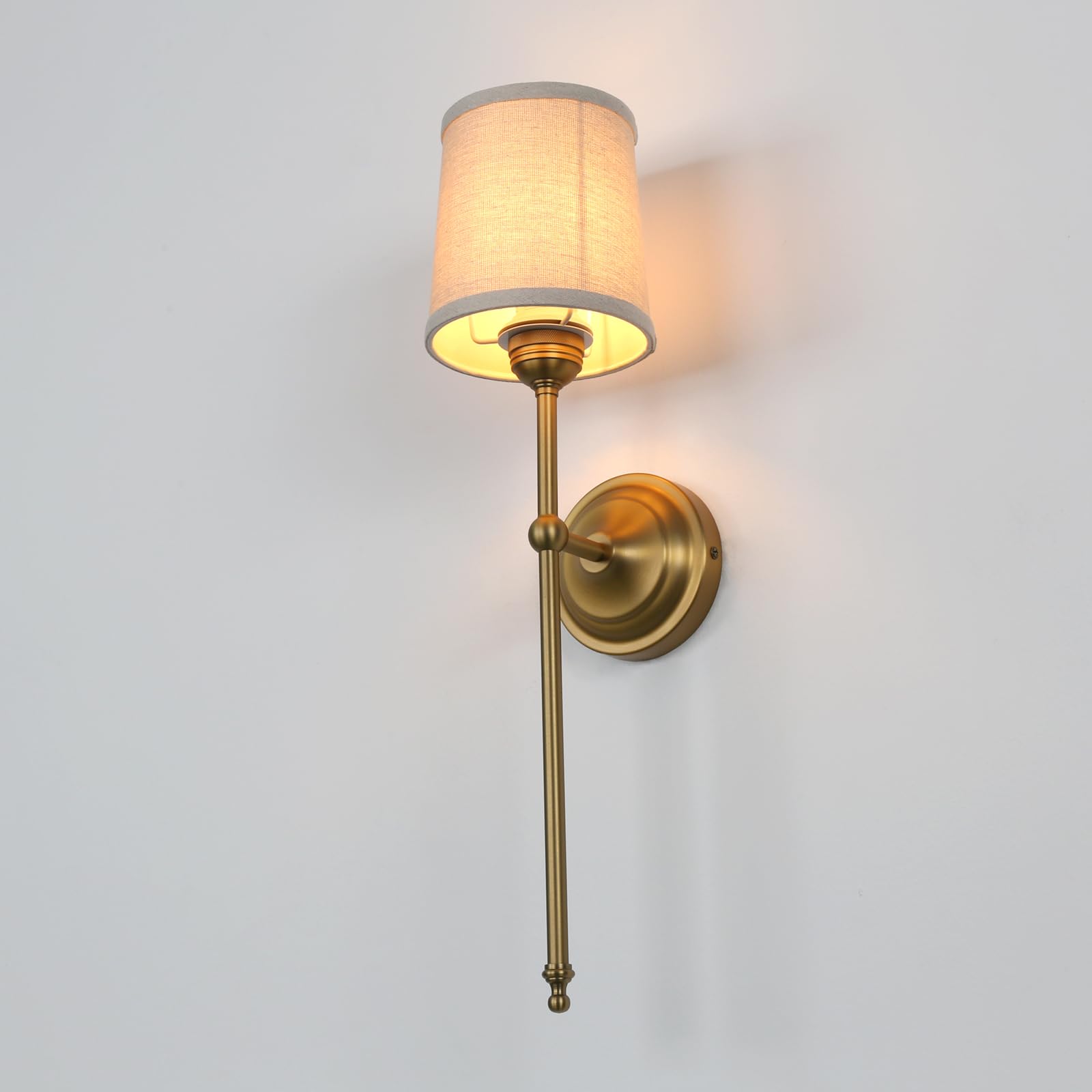Applique con finitura antica con paralume in tessuto di lino, lampada da parete vintage per interni a 1 luce per soggiorno camera da letto comodino luce