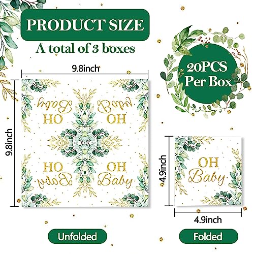 60 Pcs Eucalyptus Leaf Baby Shower Napkins - Greenery Baby Shower Party Supplies Sage Green Luncheon Napkins Napkins Disposable Paper Napkins For Baby Shower Table Decorations #TOP1