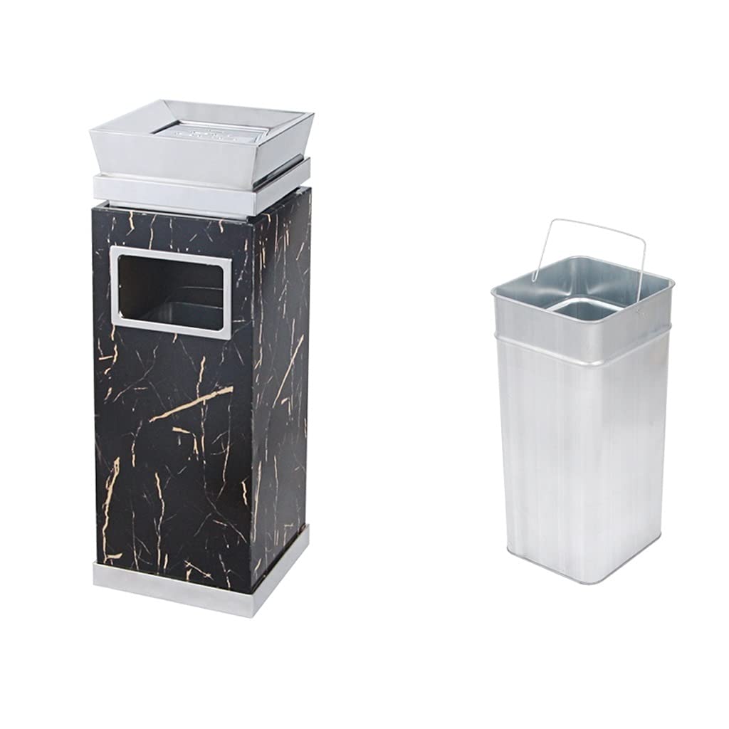 Poubelle en plein air rectangulaire noire avec cendrier pour terrasse et cour