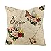 Hoisy Fundas de almohada al aire libre, decoración al aire libre flor casera mariposa torre Eiffel beige rojo verde tamaño 40x40cm