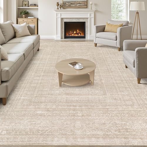Area Rugs 9x12 Living Room: Washable Large Vintage Beige Rug Neut...