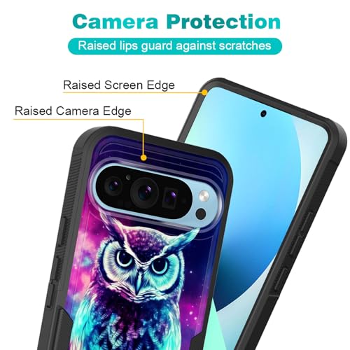 KJFHDJFDH for Google Pixel 10/Pixel 10 Pro 6.3 inch 2025 Case,Dual Layer Hybrid Heavy Duty Rugged Shockproof Hard PC +Soft Silicone Protective Case,Galaxy Owl - image 4