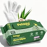 Petazy Pet Glove Wipes for Dogs & Cats – Hypoallergenic Thick Cleaning Gloves with Aloe & Coconut Oil for Paws, Face, Ears & Butt, Instant No Rinse Grooming Wipes to Deodorize and Hydrate, 25 Pack