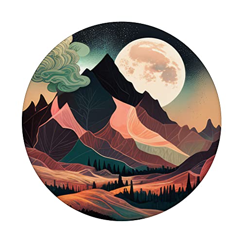 Mountain Boho Flower Floral Sunset Moon Night Western Chic PopSockets Swappable PopGrip, Black - Image 3