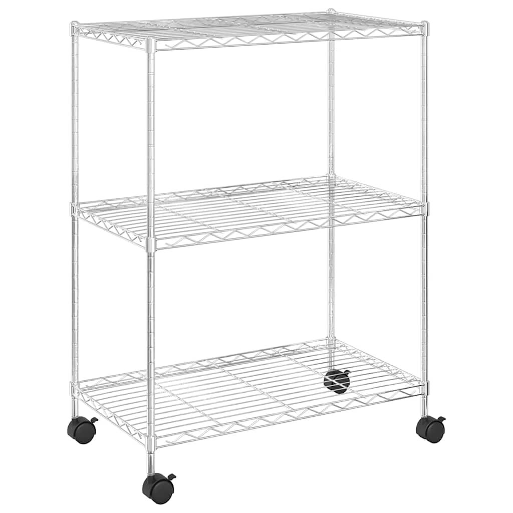 vidaXL Estantería de 3 Niveles con Ruedas, Estante Almacenamiento Patas Niveladoras Ajustables, Organizador de Almacenaje Doméstico, Cromado 150 kg