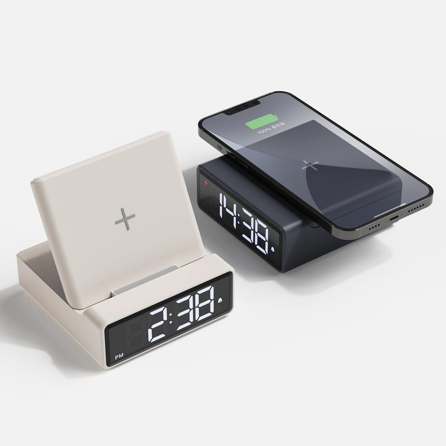 mooas Mini Square 15W Fast Wireless Charging Clock (Dark Gray), Digital Alarm Clock, 3-Level Brightness, 12/24H Mode, Wireless Charging pad, Compatible with iPhone, Samsung, LG, AirPods, Galaxy Buds