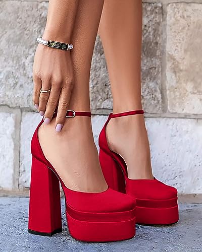 VETASTE Womens Platform Heels Chunky High Heels Ankle Buckle Strap Pumps Party Wedding Dress Shoes2