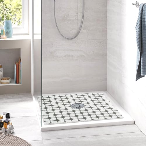 Image of Square Shower Mat Non Slip: 36 x 36 Inch Extra Large Shower Mats with Drain Hole in Middle - PVC Loofah Anti Slip Shower Floor Matt for Inside Shower