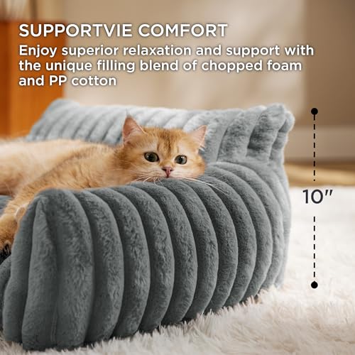 Bedsure ComfyFleece Cat Couch for Pets - Fluffy Cat Sofa with Premium Soft Corduroy Fleece, Fluffy Pet Couch Bed with Removable Washable Cover, Supportive Pet Chair for Indoor Cats, 24inch, Warm Grey | Cat Beds for Indoor Cats,Supportive Pet Sofa,Dog Couch Bed Seen on Good Day New York,Removable Washable Cover,Up to 10 Lbs - Image 4