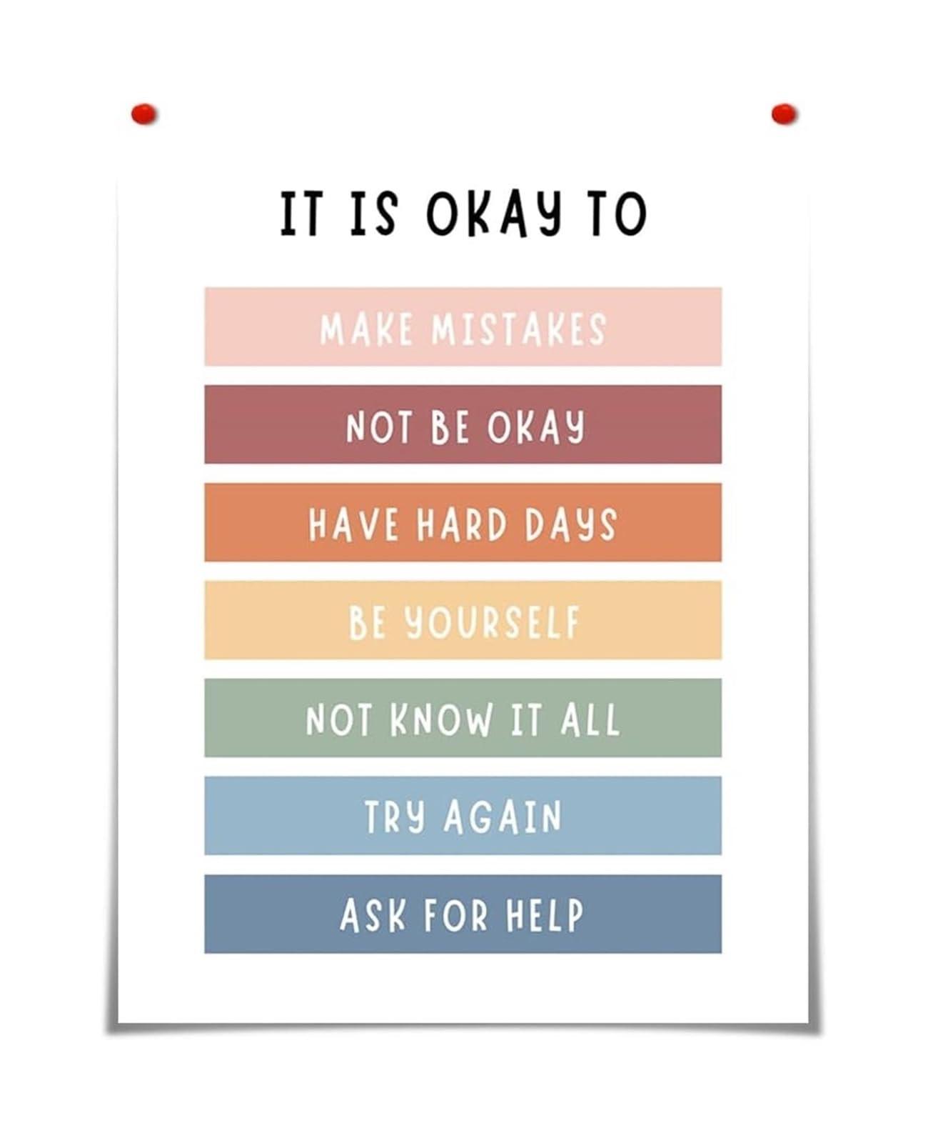MDBJTCYZN Affirmation Boho Poster - It Is Okay To Be Yourself Classroom Wall-Art for Room or Playroom(Framed,08X12inch(20X30cm))