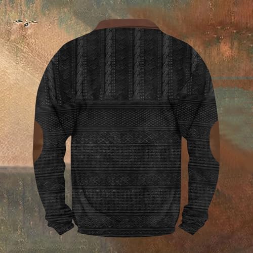 Half Zip Pullover Men Vintage Comfy Knit Print Graphic Sweatshirts Casual Outdoor Fall Long Sleeve Stand Collar Top2