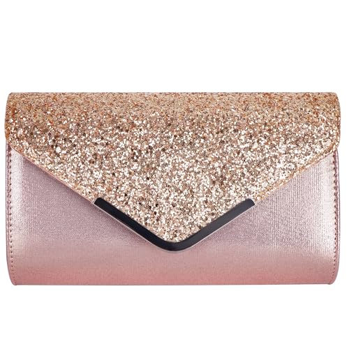 Image of Queena Womens Shiny Glitter Evening Clutch Envelope Handbag Chain Purse for Wedding Party Prom Gift for Mom Wife Girlfriend