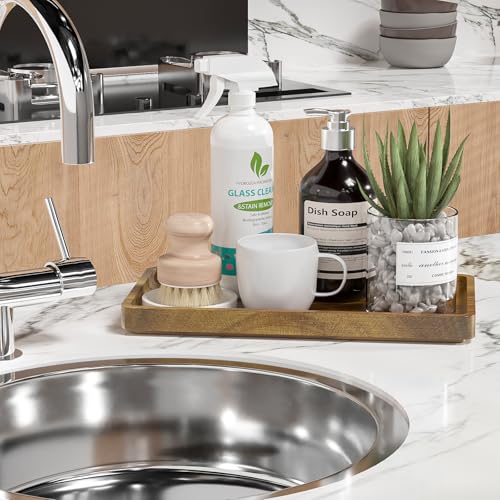 Image of WEENSON Acacia Wood Bathroom Vanity Tray for Soap Dispenser, Toiletries, Makeup, Perfume, Decor, Kitchen Tray for Counter Salt Spice, Toilet Tank Tray for Candle, Nightstand 11.8 inchx6.1 inch
