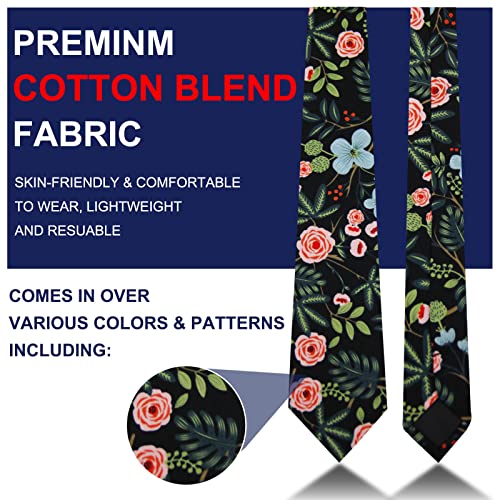 Image of Mantieqingway Floral Ties for Men Skinny Cotton Tie Flower Necktie