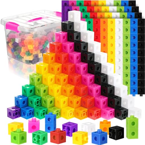 Image of Jenaai 500 Pcs Linking Cubes with Storage Box, Colorful 2cm Math Counting Blocks, Stem Classroom Manipulatives, Back to School Gifts for Preschool Homeschool Teacher Kids(Pink)
