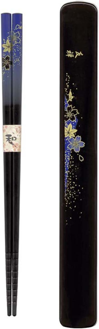Tanaka Hashi-ten Tanaka-Hashiten Box, Hanayuzen, Dark Blue Design 22.5cm long chopsticks, Hardwood