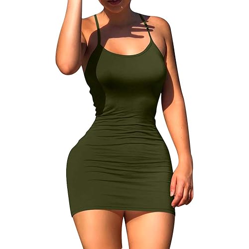 LCNBA Sexy Spaghetti Strap Tank Dress Basic Backless Bodycon Club Party Mini Dress